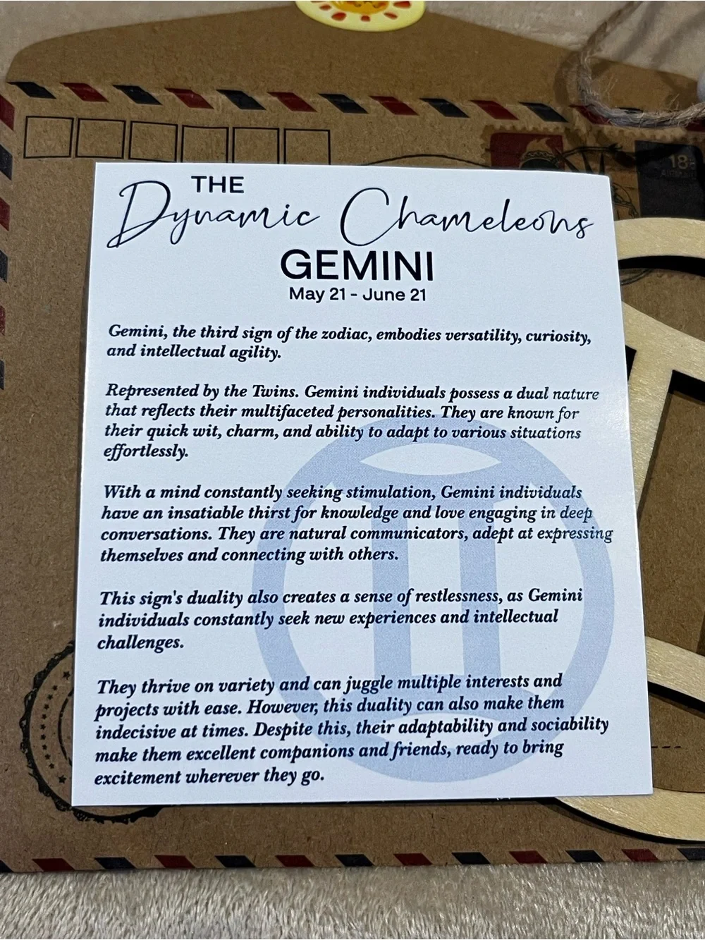 Wooden Gemini Zodiac Sign Hanging Ornament New
